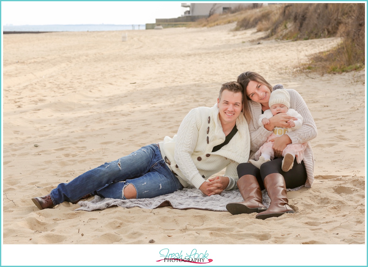 Winter family photos on the beach