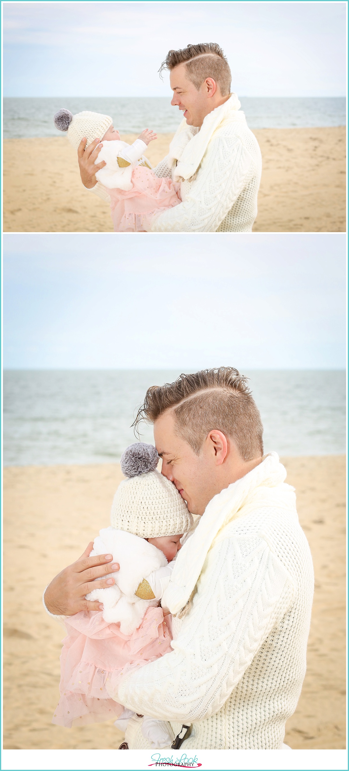 snuggling with daddy on the beach